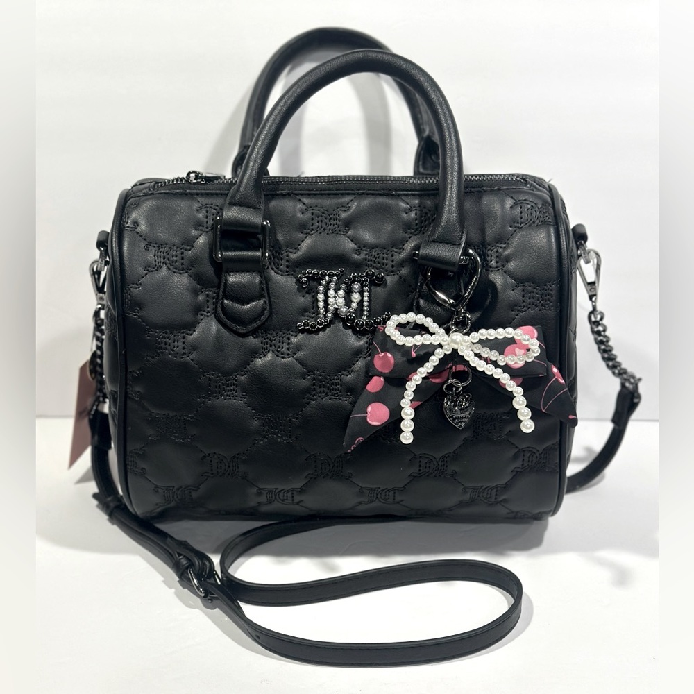 Juicy Couture Black Logo Quilted Satchel Bag
